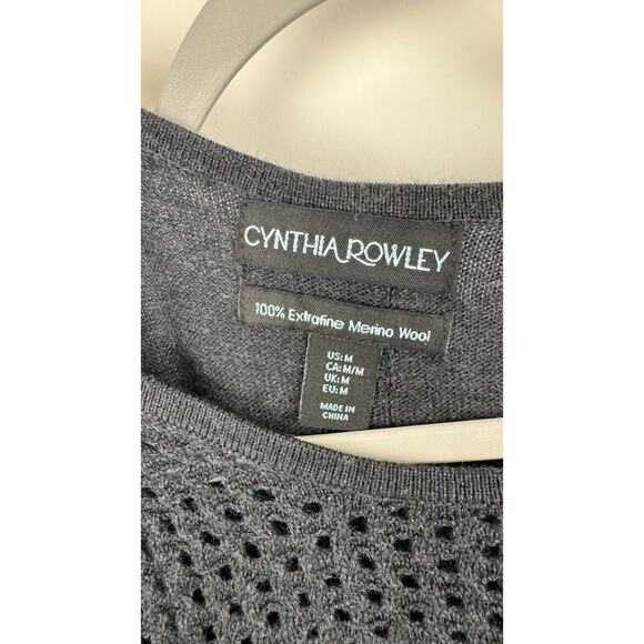 Cynthia Rowley Womens Sweater Dress Merino Wool Open Knit Sleeves Size M Grey - Picture 9 of 11